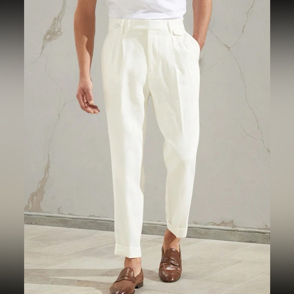 Manfinity Mode Men Fold Pleated Detail Slant Pocket Suit Pants